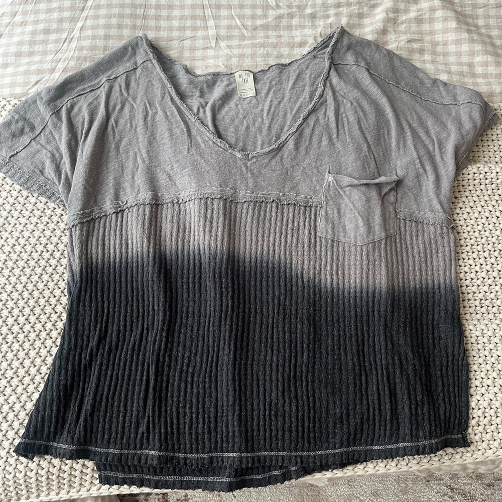 We The Free Gray and Black Crop Pleated T-Shirt